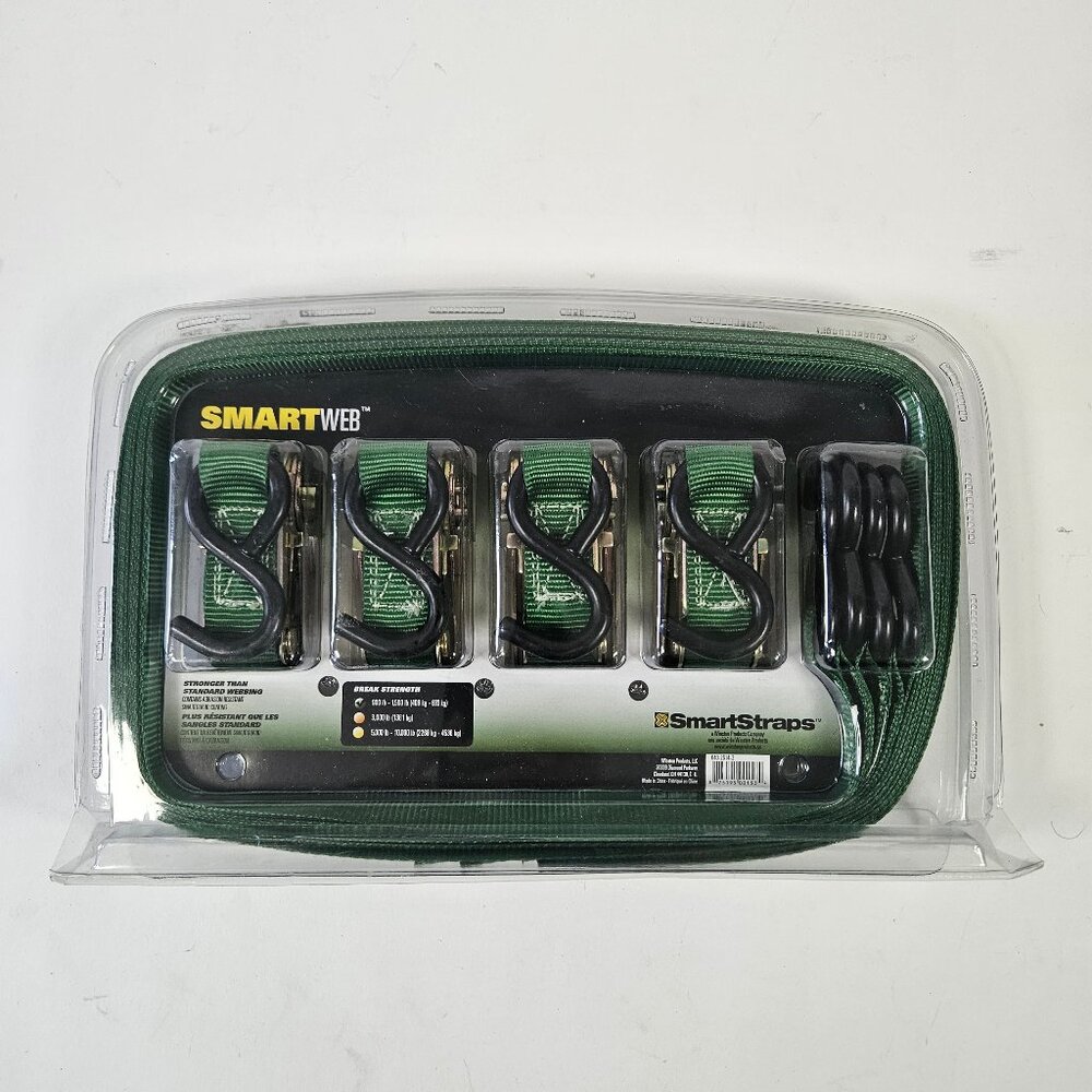 Smartweb Smartstraps 4 Pack Standard Ratchet Tie Down Straps 900 lb. Strength
